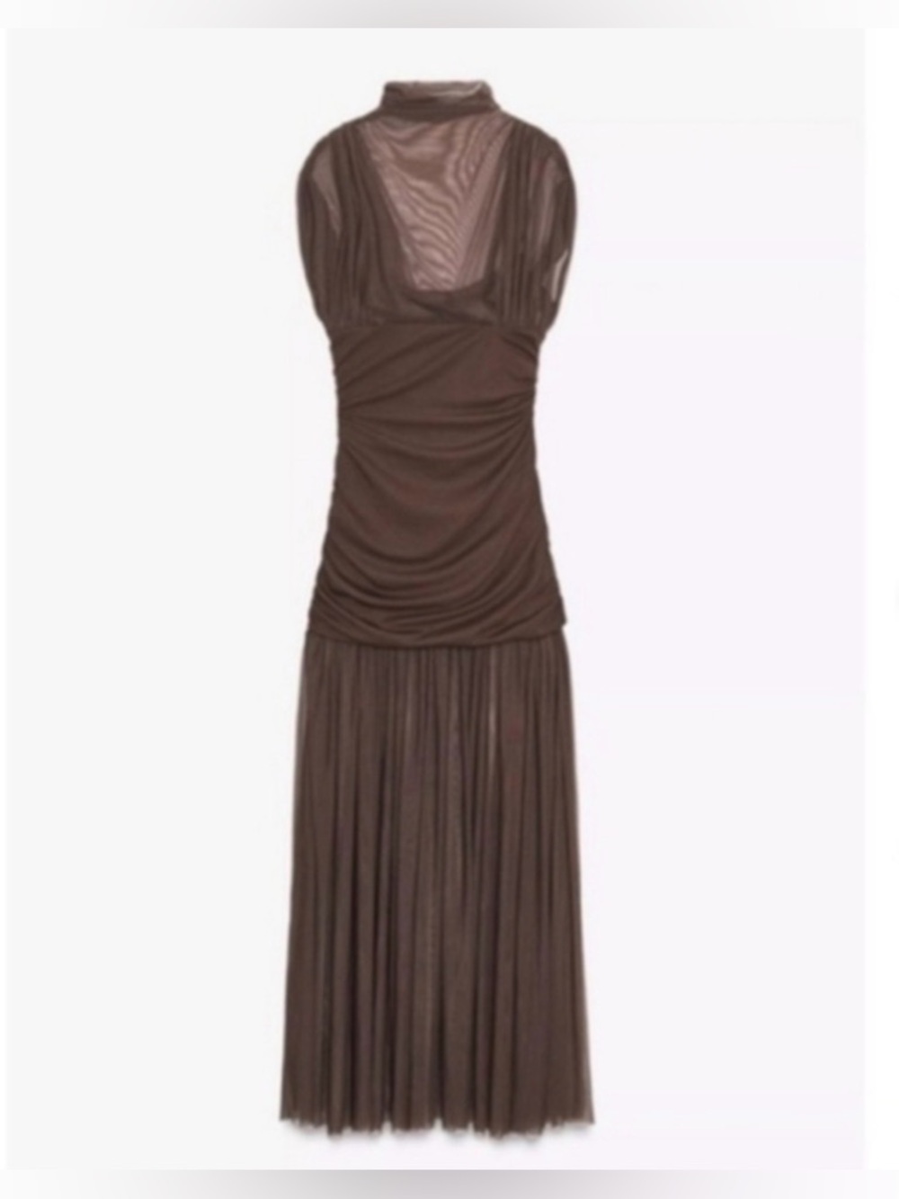 Zara Chocolate Brown Combination Tulle Dress, XL - Picture 3 of 10